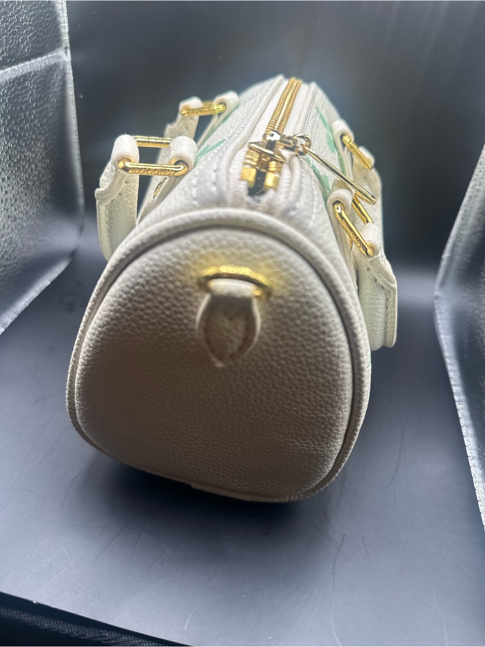 FASHION White & Mint Monogram Mini Satchel with Gold Hardware - Picture 3 of 5